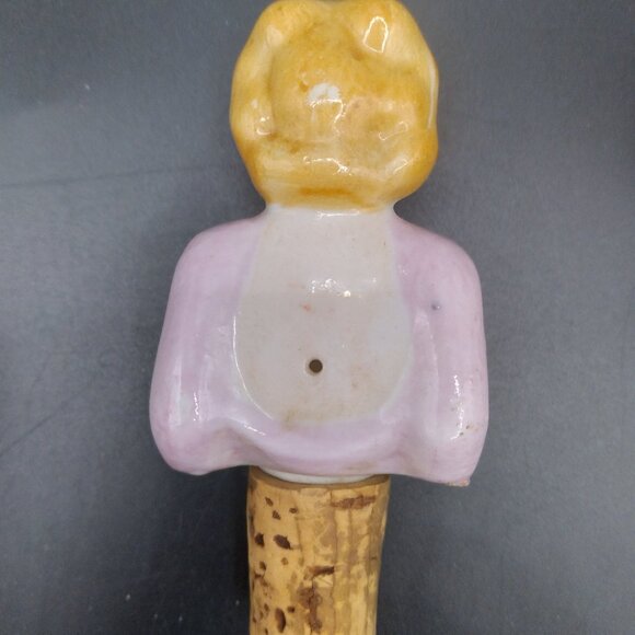 Vintage Naked Lady Porcelain & Celluloid Clown Bottle Stoppers & Bottle - Picture 8 of 14